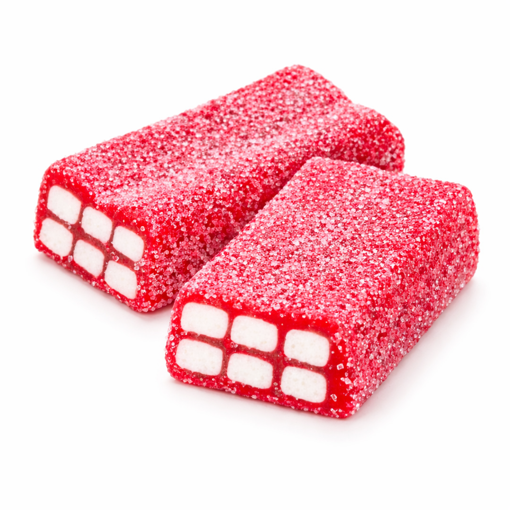 🍓⚡ Brique Fraise Fizz – Bonbon Acidulé par Vidal