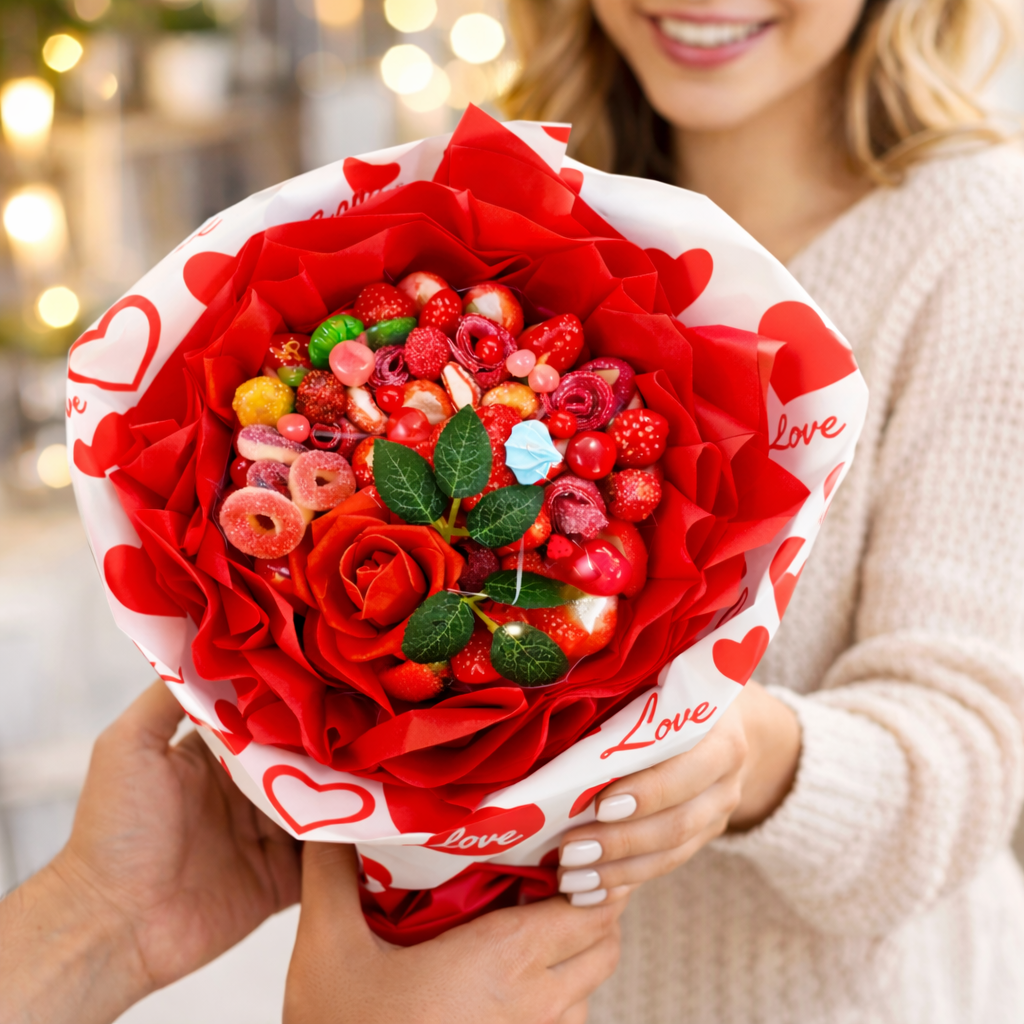 💙💗🍬 Bouquet Gourmand Rouge  - Création Artisanale Sweetvibes