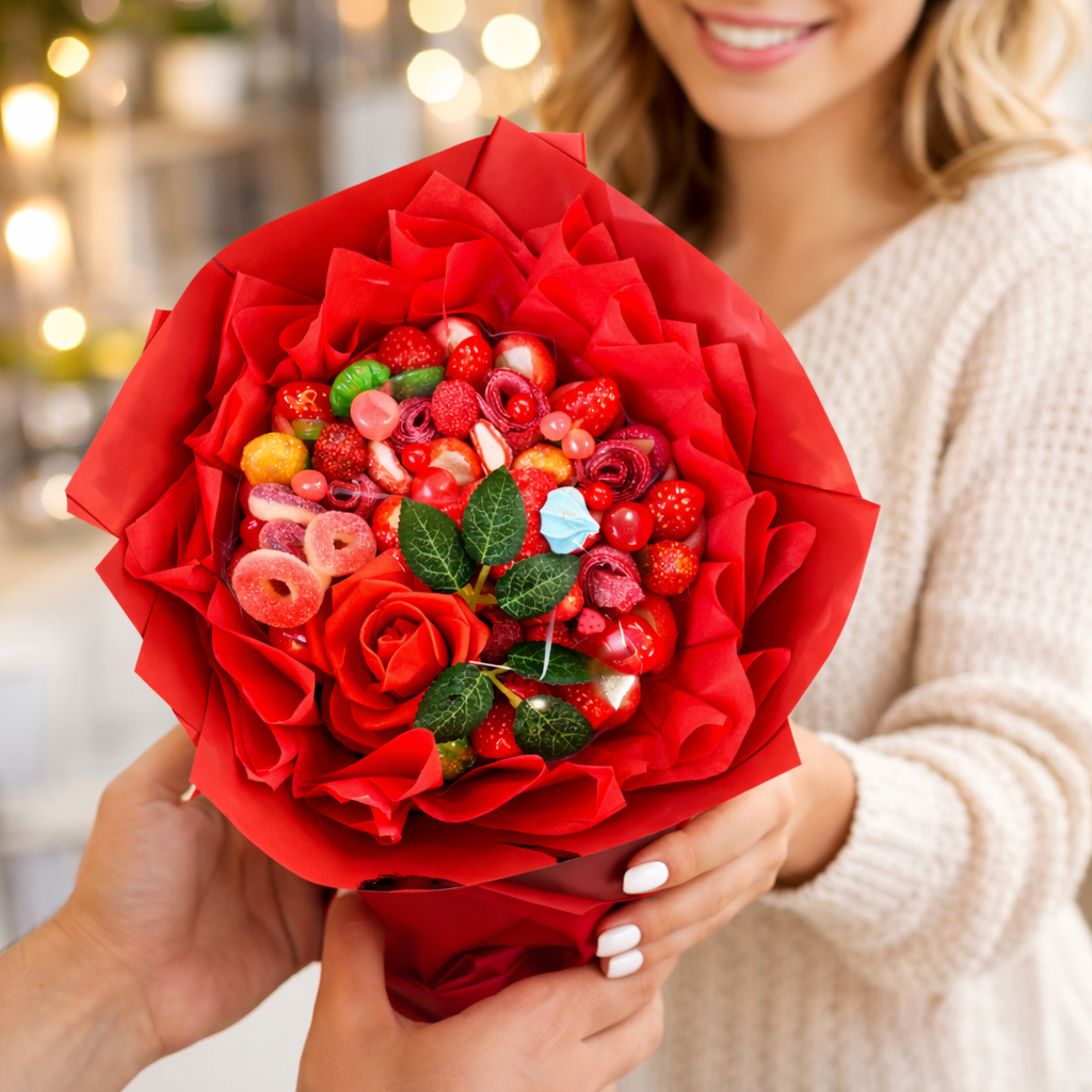 🌹🍬 Bouquet Gourmand Rouge - Création Artisanale Sweetvibes
